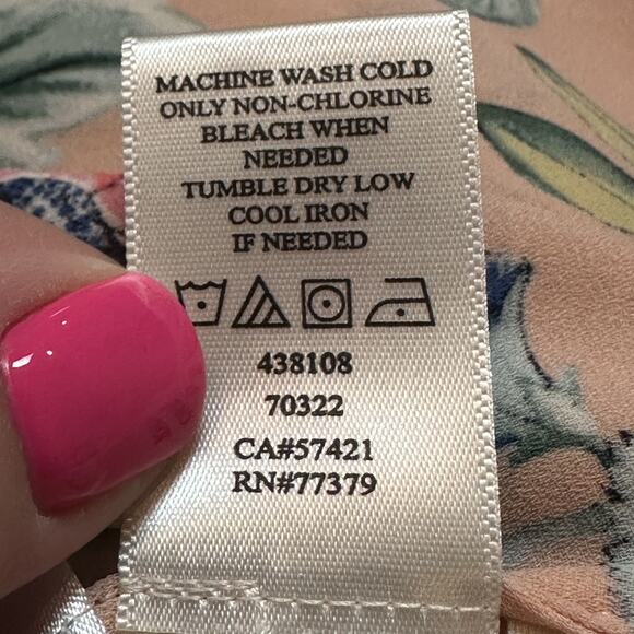 Ann Taylor Petite XSP Floral Popover Blouse Pink Long Sleeve Shirt Top - Picture 6 of 7